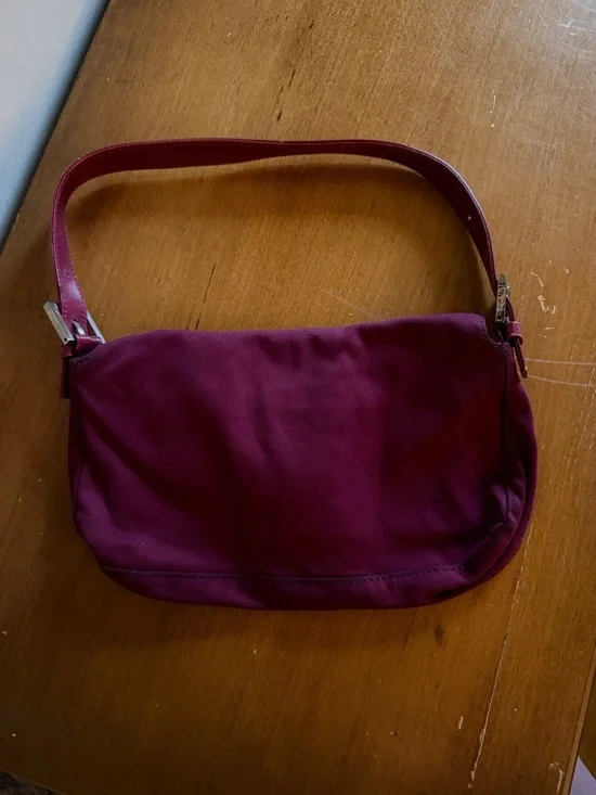 Women's Burgundy Shoulder Bag with Silver Buckle - Picture 4 of 7